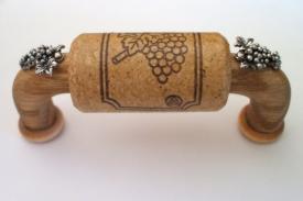 Vine Designs Oak Cabinet Handle, matching cork, silver grapes accents - cabinetknobsonline