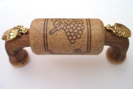 Vine Designs Walnut Cabinet Handle, matching cork, gold barrel accents - cabinetknobsonline