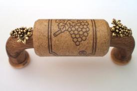 Vine Designs Walnut Cabinet Handle, matching cork, gold grape accents - cabinetknobsonline