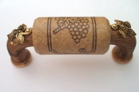 Vine Designs Walnut Cabinet Handle, matching cork, gold leaf accents - cabinetknobsonline