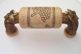 Vine Designs Walnut Cabinet Handle, natural cork, gold leaf accents - cabinetknobsonline