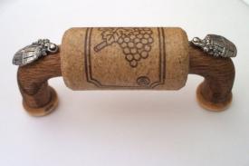 Vine Designs Walnut Cabinet Handle, matching cork, silver barrel accents - cabinetknobsonline