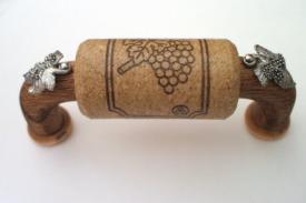 Vine Designs Walnut Cabinet Handle, matching cork, silver leaf accents - cabinetknobsonline