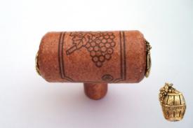 Vine Designs Cherry Stem Cabinet knob, matching cork, gold barrel accents - cabinetknobsonline
