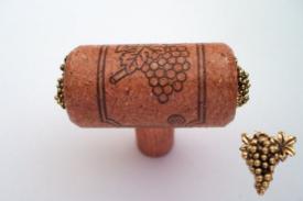 Vine Designs Cherry Stem Cabinet knob, matching cork, gold grape accents - cabinetknobsonline