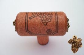 Vine Designs Cherry Stem Cabinet knob, matching cork, gold leaf accents - cabinetknobsonline