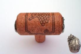 Vine Designs Cherry Stem Cabinet knob, matching cork, silver barrel accents - cabinetknobsonline