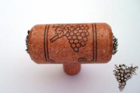 Vine Designs Cherry Stem Cabinet knob, matching cork, silver grapes accents - cabinetknobsonline