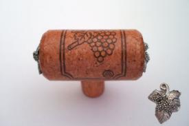 Vine Designs Cherry Stem Cabinet knob, matching cork, silver leaf accents - cabinetknobsonline