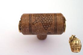 Vine Designs Espresso Stem Cabinet knob, matching cork, gold barrel accents - cabinetknobsonline