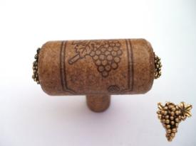Vine Designs Espresso Stem Cabinet knob, matching cork, gold grape accents - cabinetknobsonline