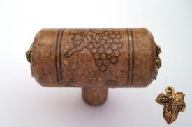Vine Designs Espresso Stem Cabinet knob, matching cork, gold leaf accents - cabinetknobsonline