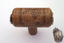 Vine Designs Espresso Stem Cabinet knob, matching cork, silver barrel accents - cabinetknobsonline