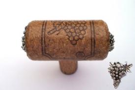 Vine Designs Espresso Stem Cabinet knob, matching cork, silver grapes accents - cabinetknobsonline