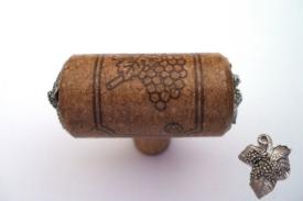 Vine Designs Espresso Stem Cabinet knob, matching cork, silver barrel accents - cabinetknobsonline