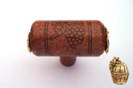 Vine Designs Mahogany Stem Cabinet knob, matching cork, gold barrel accents - cabinetknobsonline