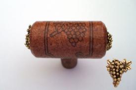 Vine Designs Mahogany Stem Cabinet knob, matching cork, gold grape accents - cabinetknobsonline