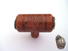 Vine Designs Mahogany Stem Cabinet knob, matching cork, silver barrel accents - cabinetknobsonline