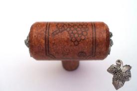 Vine Designs Mahogany Stem Cabinet knob, matching cork, silver leaf accents - cabinetknobsonline