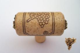 Vine Designs Natural Stem Cabinet knob, matching cork, gold grape accents - cabinetknobsonline