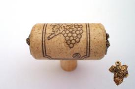Vine Designs Natural Stem Cabinet knob, matching cork, gold leaf accents - cabinetknobsonline