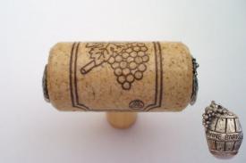 Vine Designs Natural Stem Cabinet knob, matching cork, silver barrell accents - cabinetknobsonline
