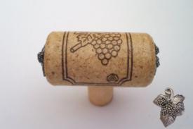 Vine Designs Natural Stem Cabinet Knob, matching cork, silver barrel accents - cabinetknobsonline