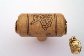 Vine Designs Oak Stem Cabinet knob, matching cork, gold barrel accents - cabinetknobsonline