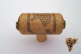 Vine Designs Oak Stem Cabinet knob, matching cork, gold grape accents - cabinetknobsonline