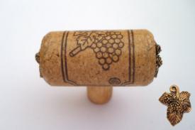 Vine Designs Oak Stem Cabinet knob, matching cork, gold leaf accents - cabinetknobsonline