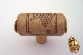 Vine Designs Walnut Stem Cabinet knob, matching cork, gold barrel accents - cabinetknobsonline