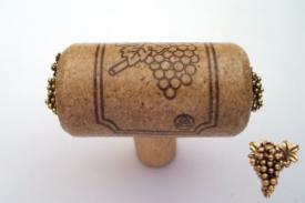 Vine Designs Walnut Stem Cabinet knob, matching cork, gold grape accents - cabinetknobsonline