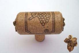 Vine Designs Walnut Stem Cabinet knob, matching cork, gold leaf accents - cabinetknobsonline