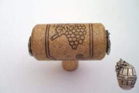 Vine Designs Walnut Stem Cabinet knob, matching cork, silver barrel accents - cabinetknobsonline
