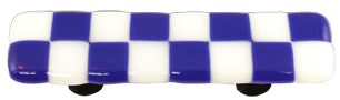 Hot Knobs Glass Cabinet Pull Cobalt Blue White Squares - cabinetknobsonline