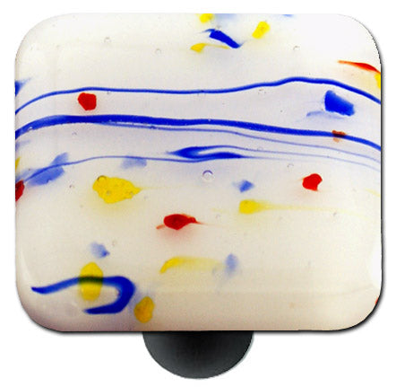 Hot Knobs Glass Cabinet Knob Mardi Gras Collection Multi Colored MG White - cabinetknobsonline
