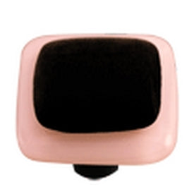 Hot Knobs Glass Cabinet Knob Black with Petal Pink Border - cabinetknobsonline