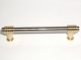 Top Knobs Cabinet Hardware Nouveau Split Finish Pull 4" (c-c)- Brushed Satin Nickel & Polished Brass - cabinetknobsonline